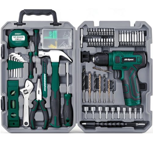 Hi-Spec 8V USB Power Drill Driver and Home Tool Kit with Toolbox Set, Green - color: Green, size: 70-Piece