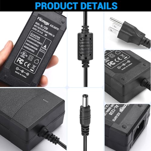 Facmogu 3 Prong DC 12V 3A 36W AC to DC Power Supply, Desktop Adpater - size: 12V 3A (3 Prong Plug)