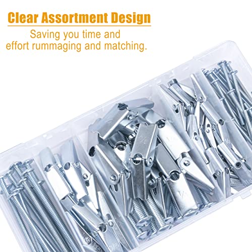 KURUI Hollow Wall Anchors Assorted Kit, 44Pc Heavy Duty Toggle Bolts and Wing Nut Kit, Drywall Anchors Assortment Set, Butterfly Anchors for Hanging Picture Curtain Rod Plant (1/8in, 3/16in, 1/4in)