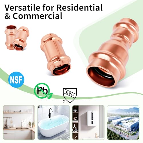 (WDAISY 10 Pack) Industrial-Grade 3/4 * 1/2 Inch Copper Press Coupling – Press Fittings, PxP Plumbing Connector, Press Adapter, Compatible with Copper Pipe, Water Supply Line, Pipe Repair - size: 3/4" * 1/2" copper reducing press coupling-10P