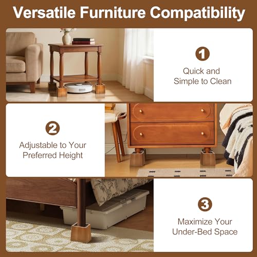 Wooden Bed Risers 4 Inch Heavy Duty, Support 2500 lbs, Retro Brown - color: Retro Brown, size: 4"H(Inner 3"H)