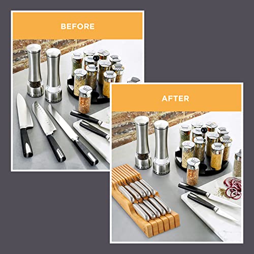 Bambüsi Knife Drawer Organizer 16 Slot In-Drawer Knife Block Holder, Bamboo - color: Bamboo, size: 17" x 5.3" x 2"