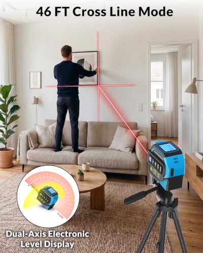 TEPU Laser Tape Measure 4-in-1, 197FT Laser Distance Meter with 16FT Tape - color: Blue-black