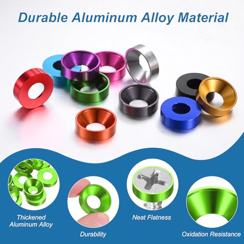 M METERXITY 10-Pack M8 Countersunk Finish Washers, Hole Dia 0.31"/8mm Alloy Aluminum Finish Cup Washer Screw Head Gasket for Industrial/Screw RC/Car/Motorcycle/Mechanical Parts [Green] - color: Green
