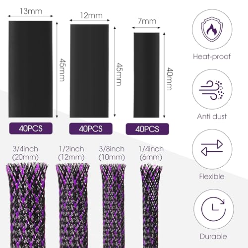 Tatuo 65.6 ft Braided Cable Sleeve Expandable Wire Sheathing (Purple) - color: Purple, size: 65.6 ft