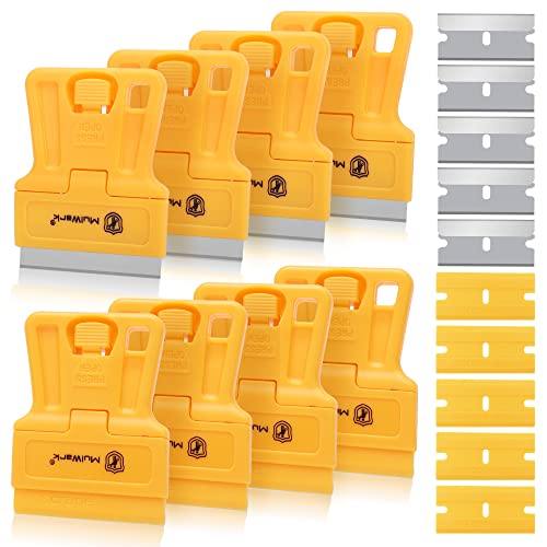 MulWark Razor Blade Tool Set, 8-Pack Mini Plastic Scrapers with 5 Plastic & 5 Metal Blades - Paint Remover, Window Cleaner, Glass Tool, Oven Cleaner, Blade Remover