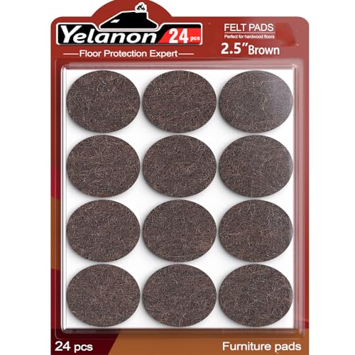 Yelanon Felt Furniture Pads for Hardwood Floors -24 Pcs 2.5" Premium Felt Pads for Chair Legs, Floor Protectors for Furniture, Brown - size: 24 pcs Brown Round