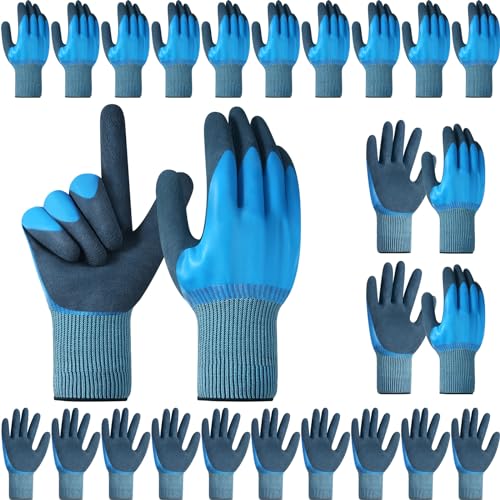 Mimorou 12 Pairs Waterproof Work Gloves Double Coated Rubber - size: Medium