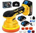 Cordless Dual Action Car Buffer Polisher, 8-Speed, 2*21V Batteries - color: Yellow