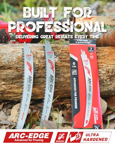 EZARC Arc Edge Reciprocating Saw Blades, 12-Inch 6TPI for Pruning, 3-Pack - size: 12 Inch