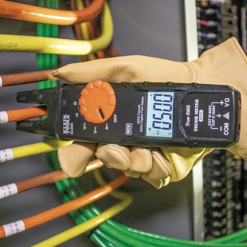Klein Tools CL360 CL360 Electrical Tester, Open Jaw Fork Non-Contact Voltage Meter with TRMS Technology, with Case, Test Leads and Batteries