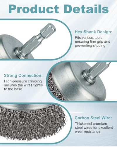10 Pcs Wire Brush for Drill, Coarse Carbon Steel Crimping Wire Wheel