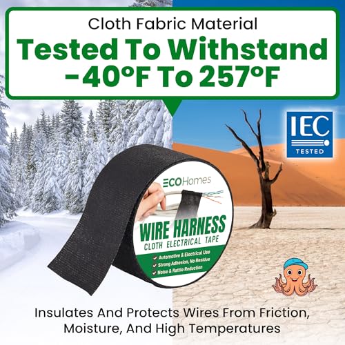 ECOHomes Wire Harness Cloth Electrical Tape, 2 Inch x 50 FT (5 Rolls) - size: 2" x 50 FT (5 Rolls)
