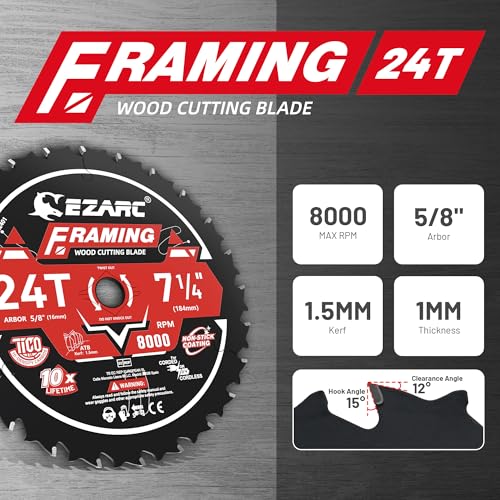 EZARC 7-1/4 Circular Saw Blades, 24T for Wood and Nails, 2-Pack - size: 7-1/4'', style: 24T