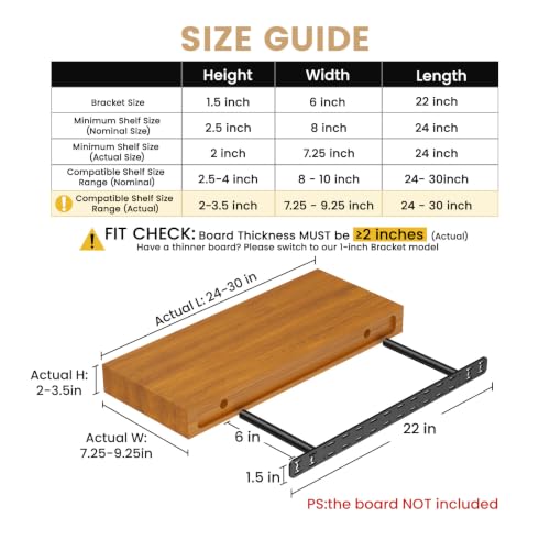 2pcs Floating Shelf Bracket Heavy Duty Hidden Metal Brackets for Shelf,Invisible Shelves Hardware Without Jig (22" x 6" x 1.5" Without Tools) - size: 22" x 6" x 1.5"