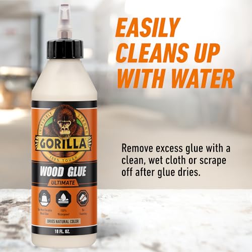 Gorilla Ultimate Waterproof Wood Glue, Natural Color, 18 oz - size: 18oz, style: 1 Pack Bottle
