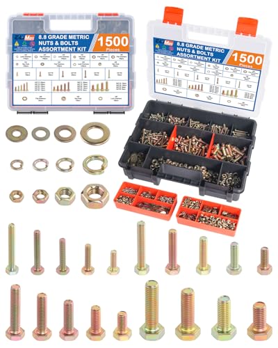 1500PCS 19 Sizes Metric Bolt Assortment Bolts with Assorted Nuts and Washer