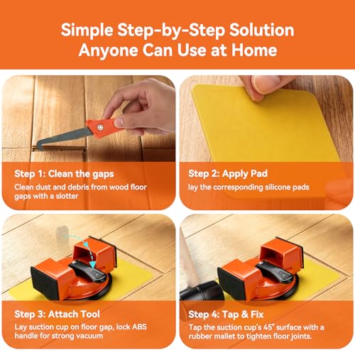 Floor Gap Fixer Tool,Heavy Duty 90° Striking Surface Floor Suction Cup Tool with Slot Cutter and Silicone Pad & Rubber Mallet for Repair Laminate Vinyl Hardwood Flooring - size: 90° Striking Surface
