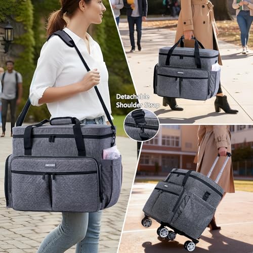AMOIGEE Rolling Craft Bag with Wheels for Sewing Machine & Craft Supplies - color: Grey - Black, size: With Wheels