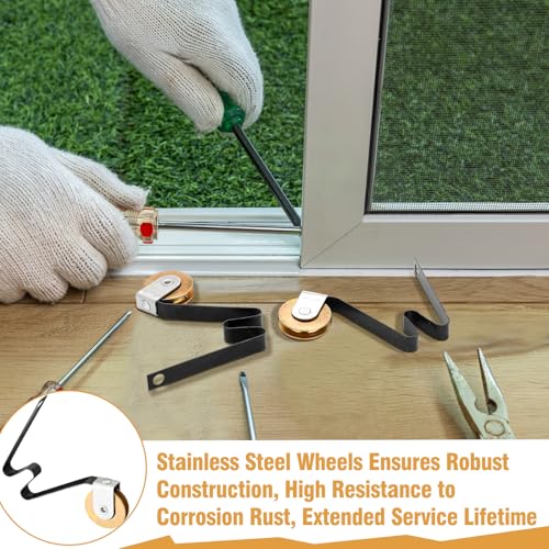 Tondiamo 4pcs 1" Sliding Screen Door Rollers Heavy Duty Steel Sliding Screen Door Wheels with 2-5/16" M-shaped Tension Spring for DIY Tools Repair Replacement Maintenance