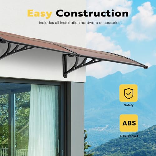 VIVOHOME Polycarbonate Window Door Awning Brown 38 Inch x 40 Inch - color: Brown, size: 38 Inch x 40 Inch