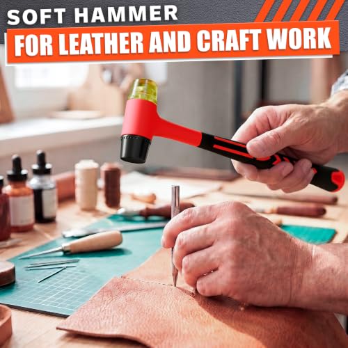 Small Rubber Mallet Hammer 1", 25mm Lightweight, Non Slip Grip 9.6 In - color: Red-black