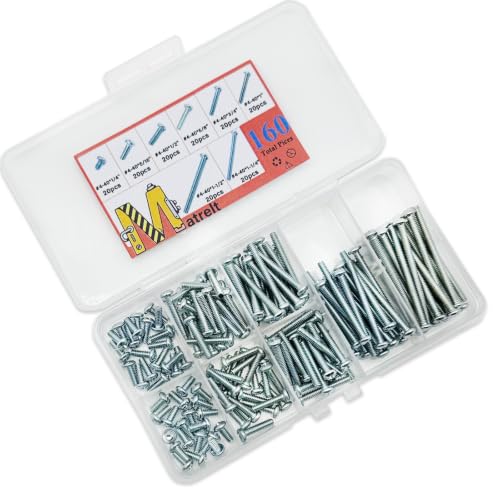 160 Pcs 8 Sizes #4-40 Machine Screws Knob Screw Cabinet Screws Electricians Screw, Carbon Steel Zinc-Plated Phillips Pan Head Machine Screws Assortment Kit - size: #4-40-8Size-160P
