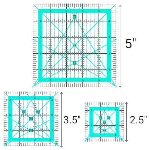 Quilting Rulers,3 Square Quilting Ruler(2.5",3.5", 5") - color: Lake Blue