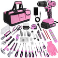 KingTool 267-Piece Tool Kit Set - Pink Tool Set with 21V Cordless Pink Power Drill Driver, Tool kit for Women with Pink Tool Storage Bag, Womens Tool Kit for House, Perfect for Home DIY Projects