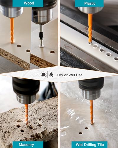 Upgraded Tile and Masonry Drill Bit Set 1/4"(6mm), EXFEIN Serrated Drill Bits Set - 10-Piece Carbide Drill Bits and 2-Piece Magnetic Screwdriver Bits for Wood Plastic Tile Concrete Brick Marble - size: Set 6(12-Pack)
