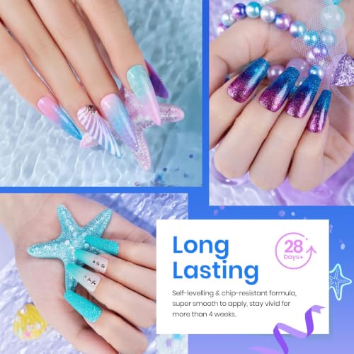 Beetles Purple Gel Nail Polish Set, 20 Colors Mermaid Gel Polish | Blue Green Pink Purple Shimmer Glitter Mermaid Gel Polish Kit with Base Top Coat Soak off Uv Nail Art Spring Gifts for Women - color: 20 Colors Mermaid Mantra