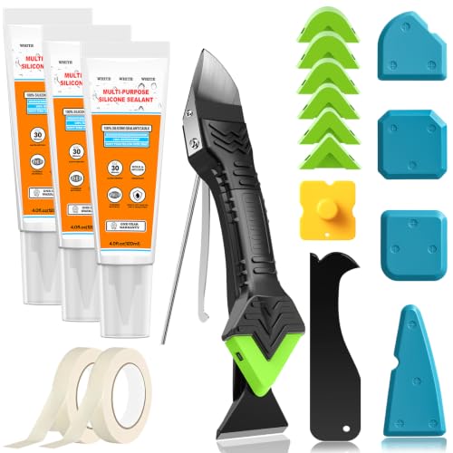White Silicone Caulk Set-12oz Waterproof Silicone sealant,5 in 1 Caulk Tool