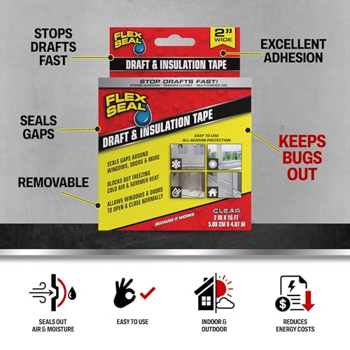 Flex Seal Draft and Insulation Tape, Clear, 2 in x 16 ft, 1-Pack
