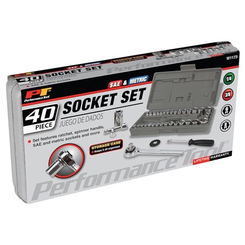Performance Tool W1173 40-Piece SAE and Metric Socket Wrench Set - size: 40-Piece (Pack of 1), style: Socket Set