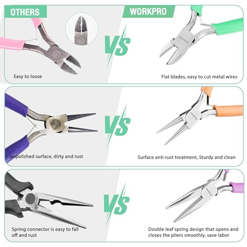 WORKPRO Jewelry Pliers Set, 3-Piece Mini Jewelry Tool Kit - color: Light Purple, Light Green, Orange