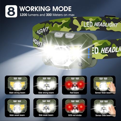 LHKNL Headlamp Flashlight, Lumen Bright Head Lamps LED Rechargeable-Green - color: Green, size: 2 Packs