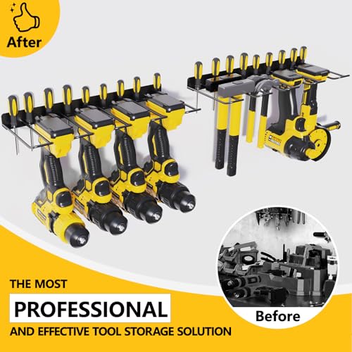 2 Pack Drill Holder, Power Tool Organizer Wall Mount, Heavy Duty Garage Storage and Tool Organizer, Ideal Garage Organization Gifts for man, 8 Slots for Power Tools and 32 Screwdriver Rack