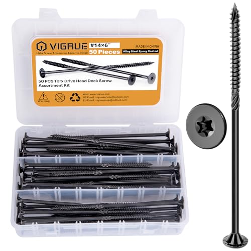 VIGRUE Deck Screws, Wood Screws - Star Drive Decking Screws for Timber, Log, Landscaping Wood, Rust-Resistant, Easy to Install, DIY Projector & Wood Working (50PCS #14X6) - style: 50PCS #14-6 deck screws