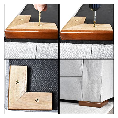 Wooden Bed Riser 1 inch Sofa Risers for Furniture L Shaped Couch Sofa Feet Dresser Leg Set of 4 (Brown, 1 inch) - color: Brown, size: 1 inch