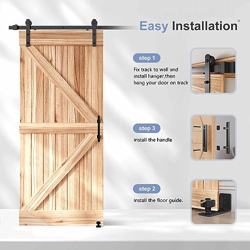 EaseLife 7 FT Sliding Barn Door Track and Handle Hardware Kit,Aluminum,Heavy Duty,Straight Pulley,Slide Smoothly Quietly,Easy Install (7FT Track Kit for 38"~42" Wide Single Door) - size: 7FT-Single Door Kit