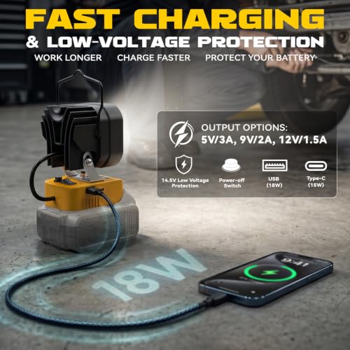 LED Work Light Compatible with DeWalt 20V Battery, 60W 8000LM Tool Only - color: Yellow