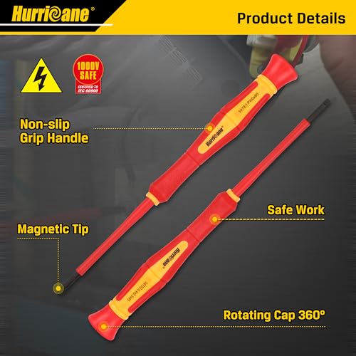 HURRICANE Premium 1000V Precision Insulated Screwdriver Set, 6 Piece S2 Steel Mini Electrician Screwdrivers with SL1.8/2.0/2.5/3.0mm & PH00/PH0, VDE Certified for DIY & Professional Electrical Repair - size: 6 pc Premium Mini VDE Screwdriver Set