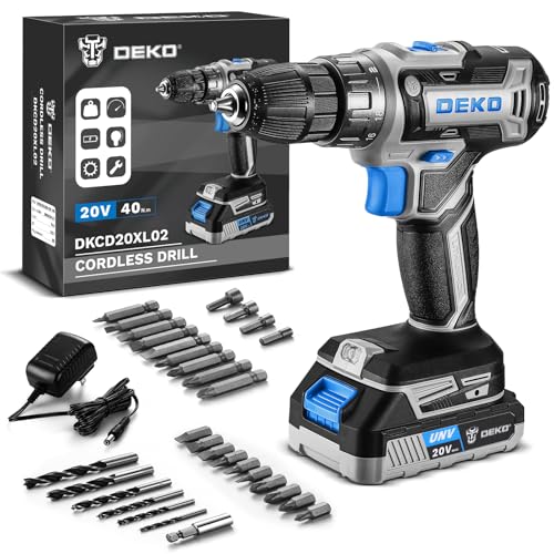 Power Drill Cordless: DEKO PRO Cordless Drill 20V Electric Power Drill Set Tool for Women Drills with Battery and Charger 20 Volt Drills Driver Kit Blue - color: Blue