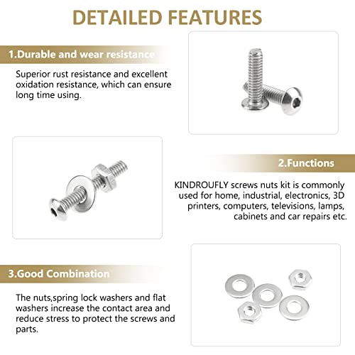 252 Pieces #4-40 x 3/16", 1/4", 5/16", 3/8", 1/2", 5/8", 3/4", 1", Button Head Socket Cap Screws Nuts Washers Assortment Kit, 304 Stainless Steel, Fully Machine Thread - size: #4-40, style: Button Head
