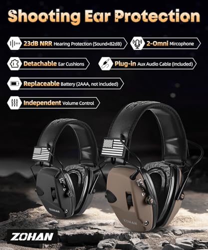 ZOHAN EM054 Shooting Ear Protection w/Gel Ear Pads, Impact Hearing Protection for Shooters, 4X Sound Amplification, NRR 23dB Noise Reduction Headphones for Hunting(Gel-Black+Brown) - color: Gel Ear Pads-black&brown