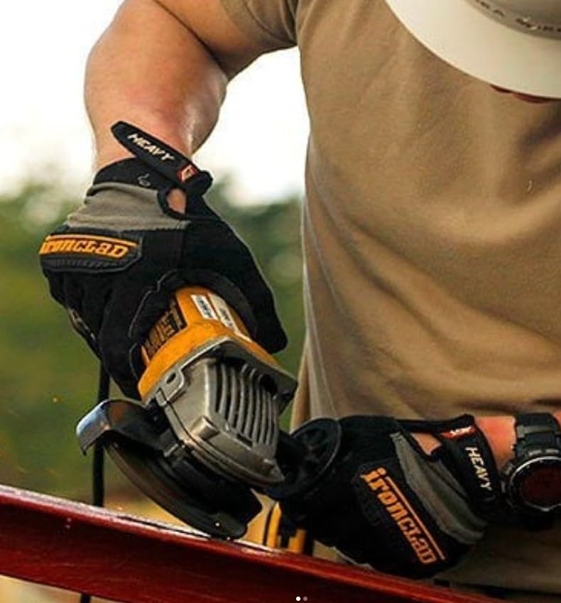 Ironclad Heavy Utility Work Gloves HUG, High Abrasion Resistance, Performance Fit, Durable, Machine Washable, (1 Pair), LARGE, Black & Grey - size: Large