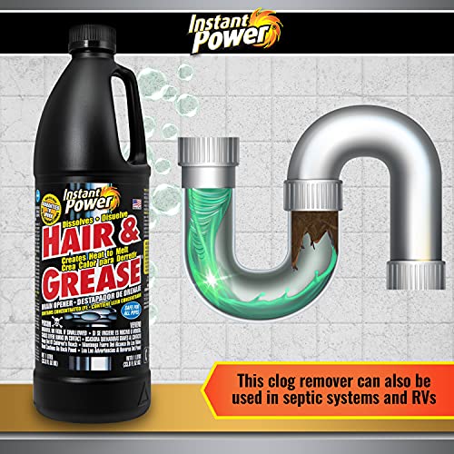 Instant Power Hair and Grease Drain Cleaner - Shower Drain & Sink Cleaner, Liquid Clog Remover, Made in USA, Sink Deodorizer - 1 Liter - size: 33.8 Fl Oz (Pack of 1)