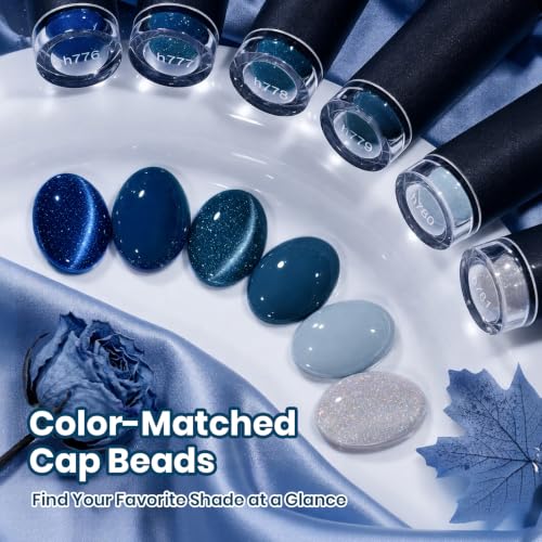 Beetles Blue Gel Nail Polish Set, 6 Colors Navy Teal Glitter Gel Polish - color: A - Mixed Finishes | Skyfall Fade