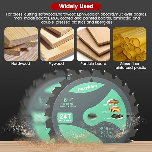 𝟮𝟬𝟮𝟲 Upgraded 3 Pack 6-1/2 Inch 24T Circular Saw Blades Fine Finish with 5/8" Arbor ATB Framing Saw Blades for Cutting Softwood Hardwood Laminate Plywood Chipboard Panels FRP MDF by puxyblue