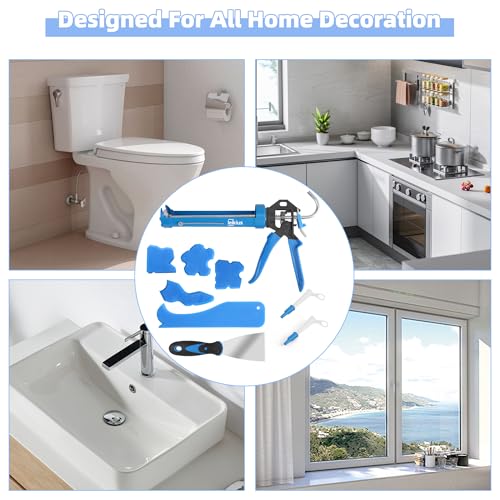 Professional Caulk Guns, Heavy Duty Caulking Gun,Thrust Ratio 14:1,No-drip Rotating Barrel,10OZ Silicone Sealant gun, Come with Putty Knife,Caulk Finishing,Smoothing&Grout Removal Tool Kit - style: Professional